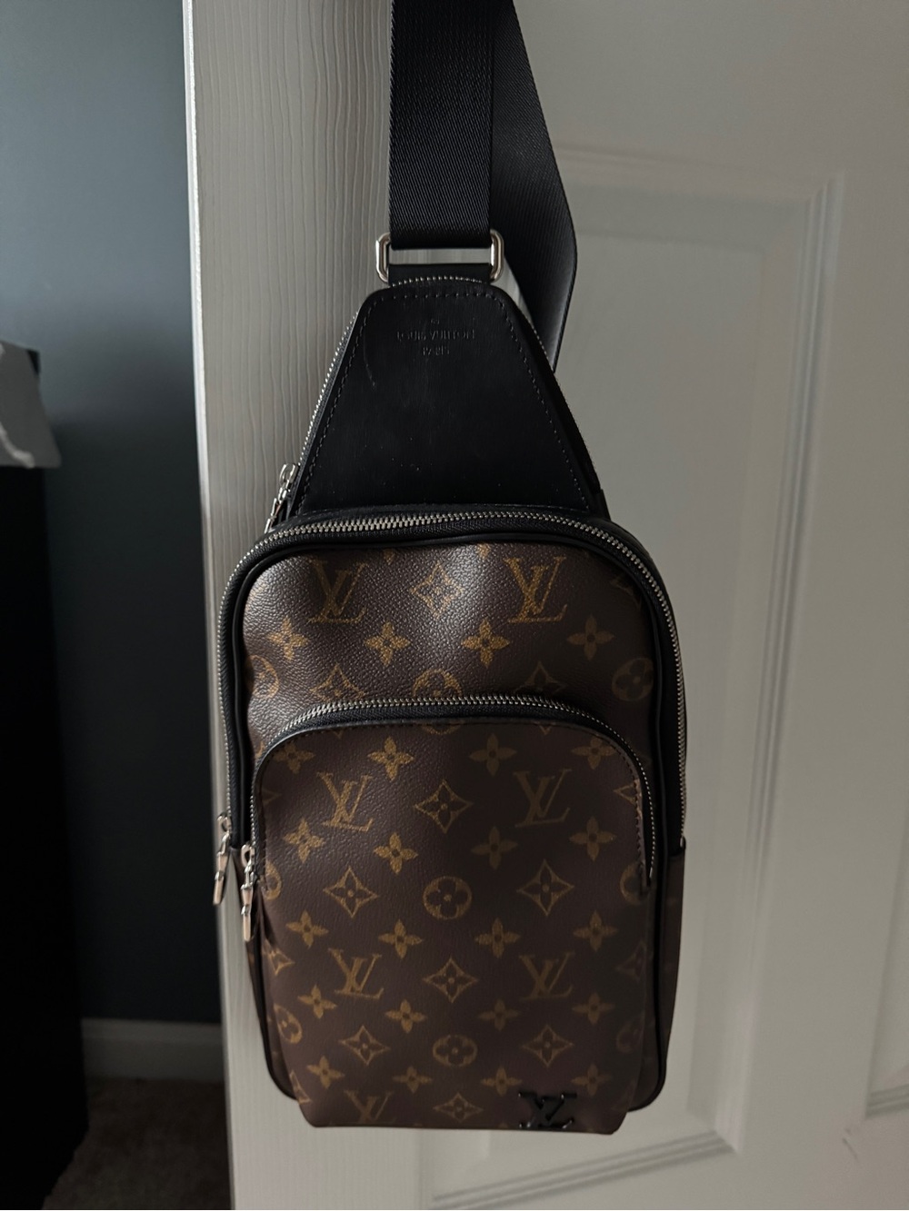 Louis Vuitton Brown & Black Monogram Sling Belt Bag. Like new used twice